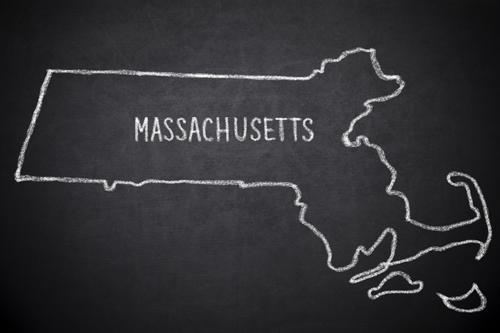 Drawing of american state of Massachusetts on chalkboard