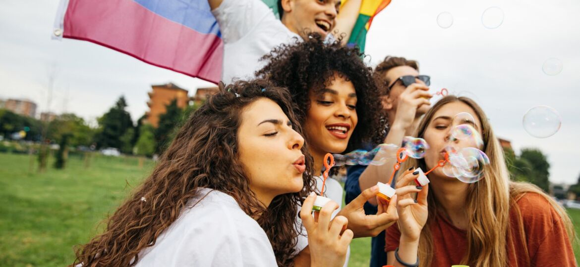 Group of friends celebrates Pride Day together